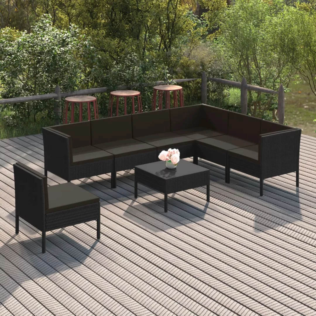 8-tlg. Garten-lounge-set Mit Auflagen Poly Rattan Schwarz günstig online kaufen