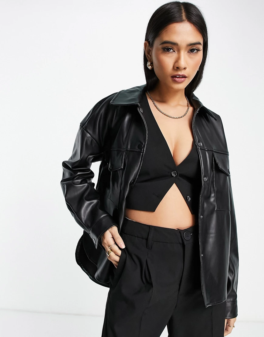 Vero Moda – Oversize-Hemd aus Kunstleder in Schwarz günstig online kaufen