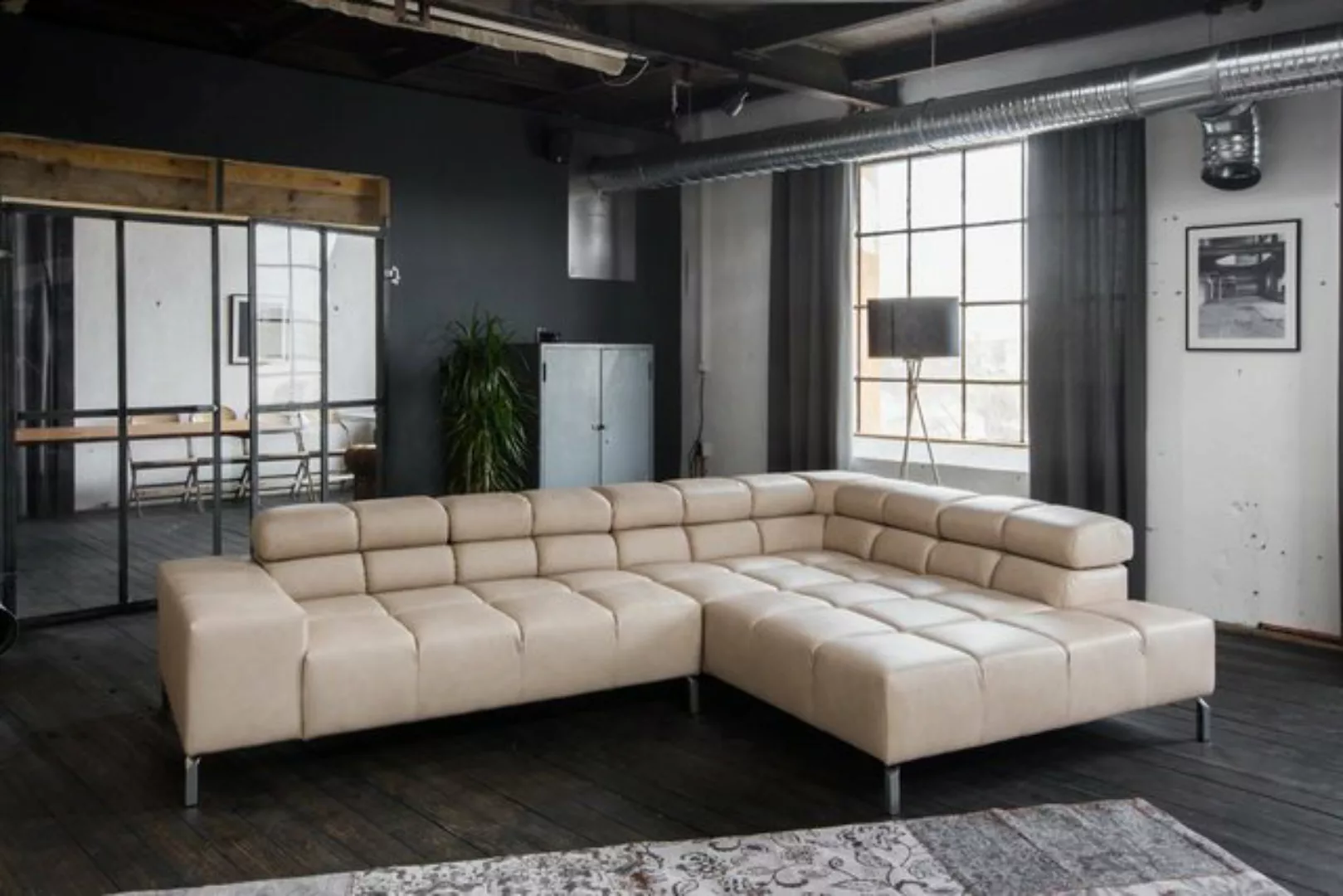 KAWOLA Sofa NELSON, Ecksofa Lounge Stoff grau oder Leder pearl günstig online kaufen