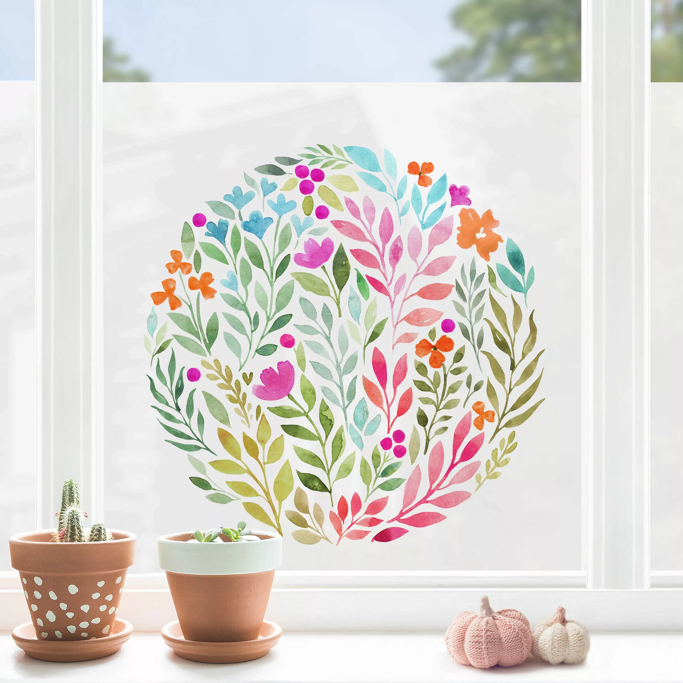 Fensterfolie Blumiges Aquarell im Kreis günstig online kaufen