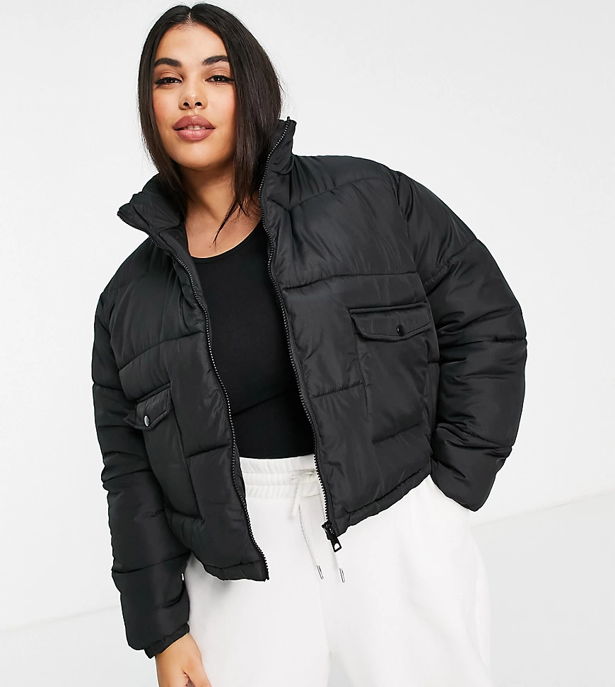 Wednesday's Girl Curve – Oversize-Steppjacke-Schwarz günstig online kaufen