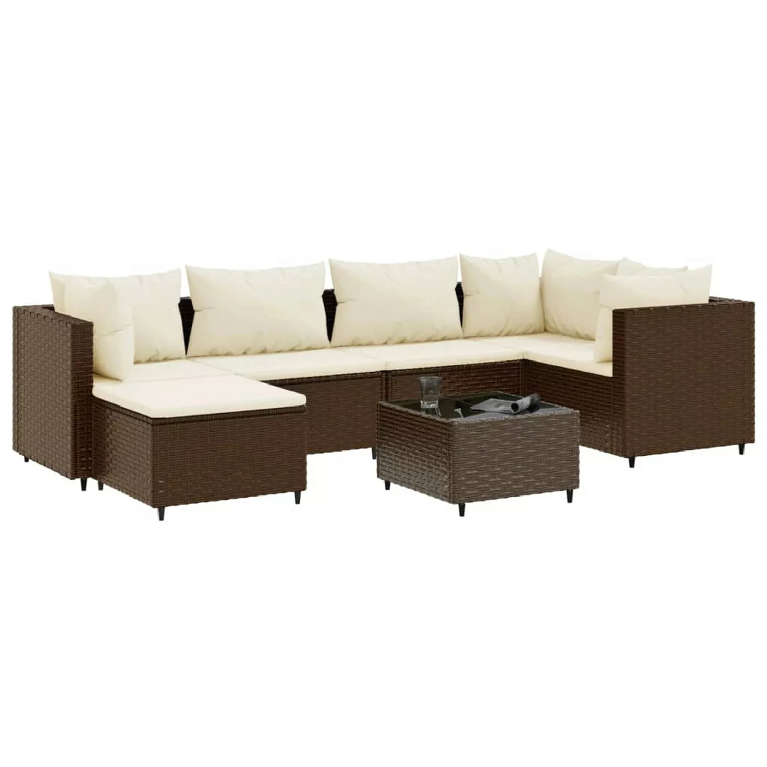 vidaXL 7-tlg Garten-Lounge-Set mit Kissen Braun Poly Rattan Modell 13 günstig online kaufen