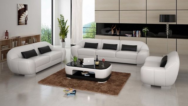 JVmoebel Sofa Schwarze Ledersofas Couch Sofagarnitur Eck Garnitur 3+2+1 Des günstig online kaufen