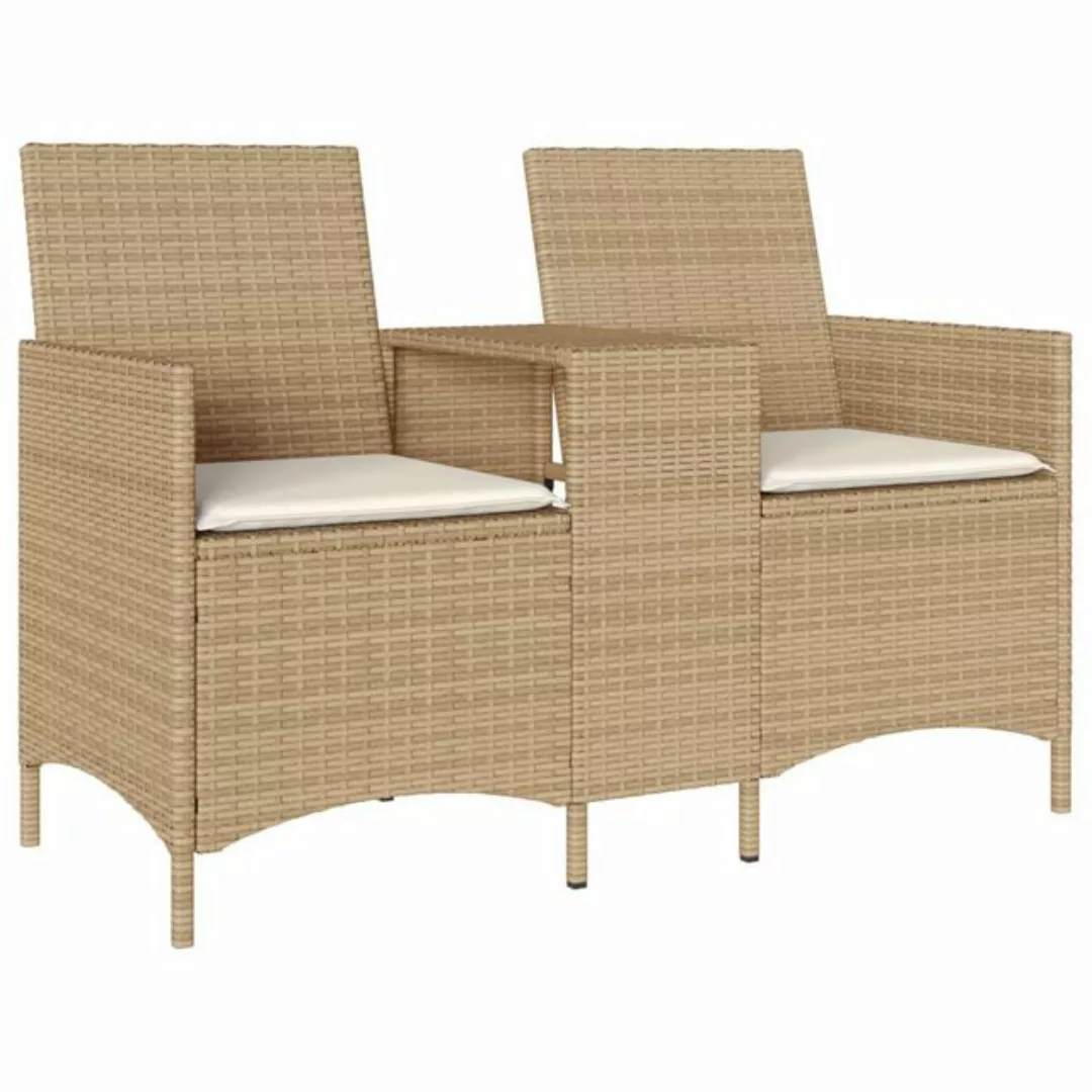 vidaXL Loungesofa Gartensofa 2-Sitzer mit Tisch und Kissen Beige Poly Ratta günstig online kaufen