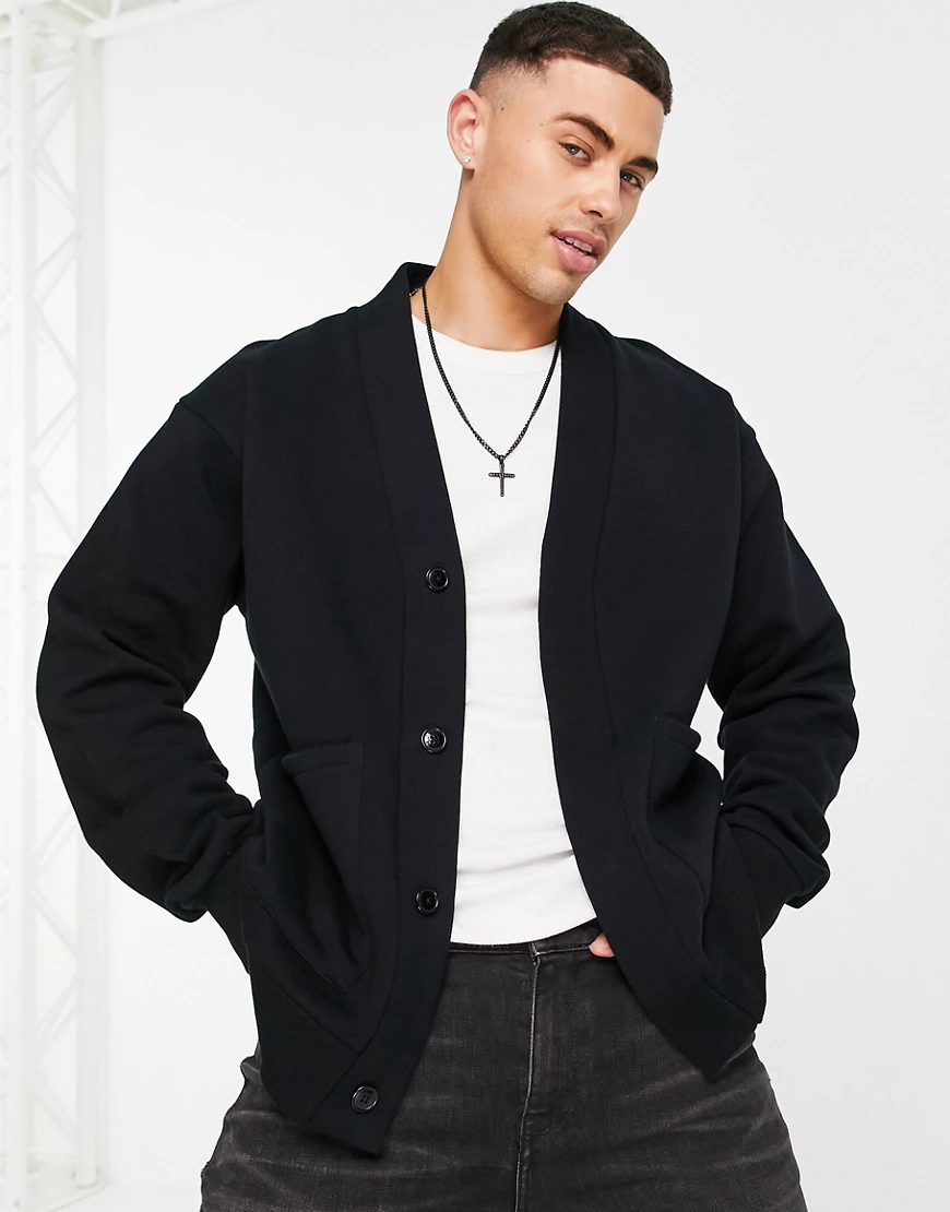 Topman – Strickjacke in Schwarz mit aufgesetzten Taschen günstig online kaufen