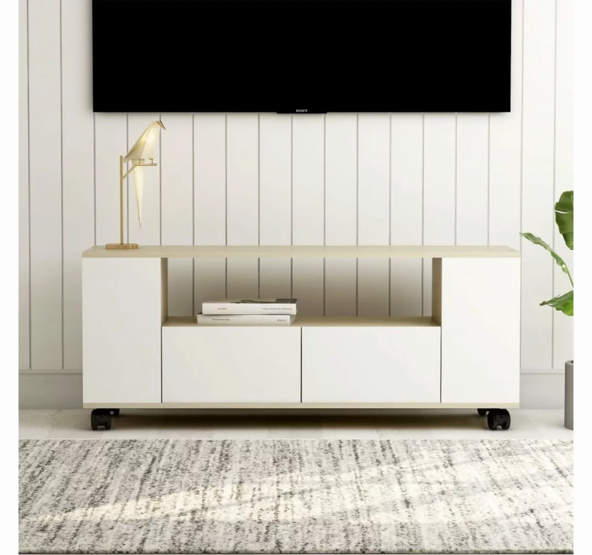 furnicato TV-Schrank Weiß Sonoma-Eiche 120x35x48 cm Holzwerkstoff günstig online kaufen