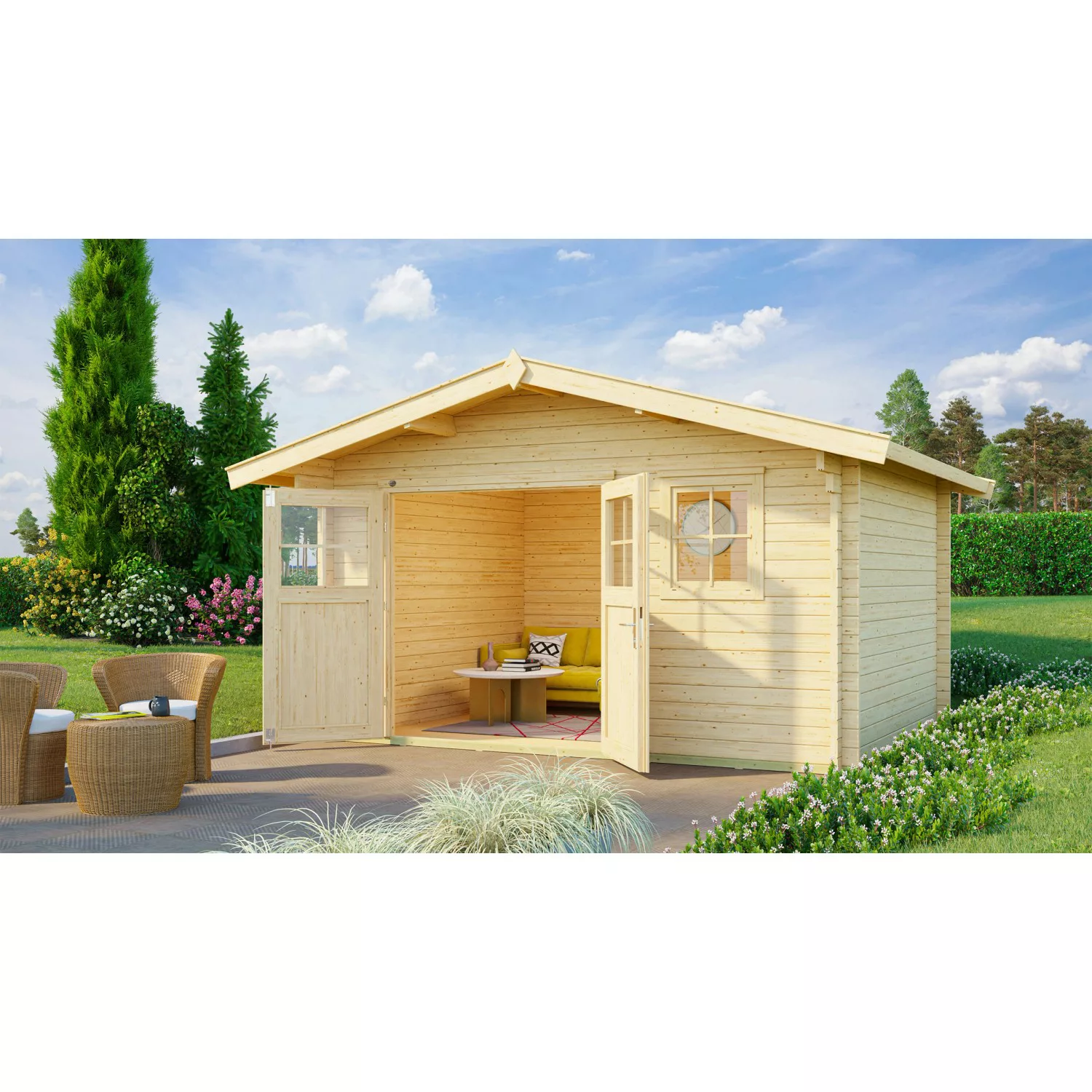 Weka Holz-Gartenhaus Verona Satteldach Unbehandelt 380 cm x 370 cm günstig online kaufen