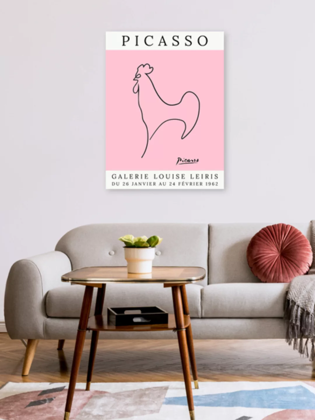 Poster / Leinwandbild - Picasso Hahn – Rosa günstig online kaufen