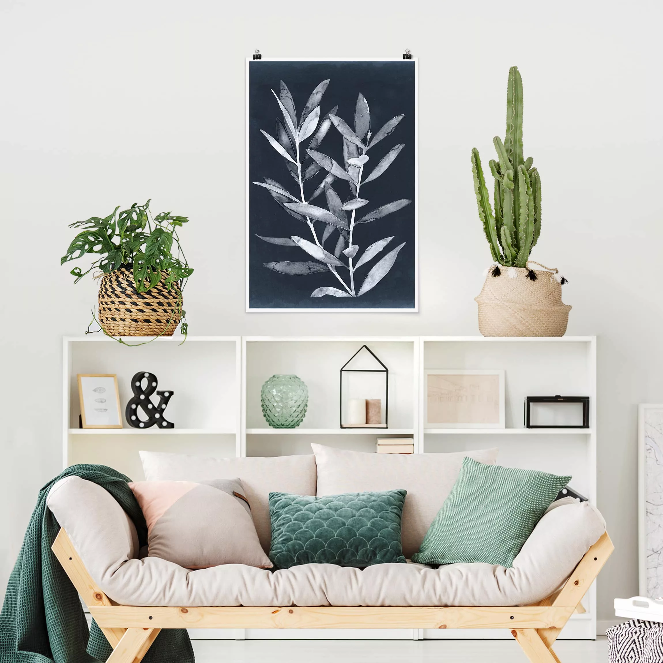 Poster Blumen - Hochformat Verzweigung auf Denim II günstig online kaufen