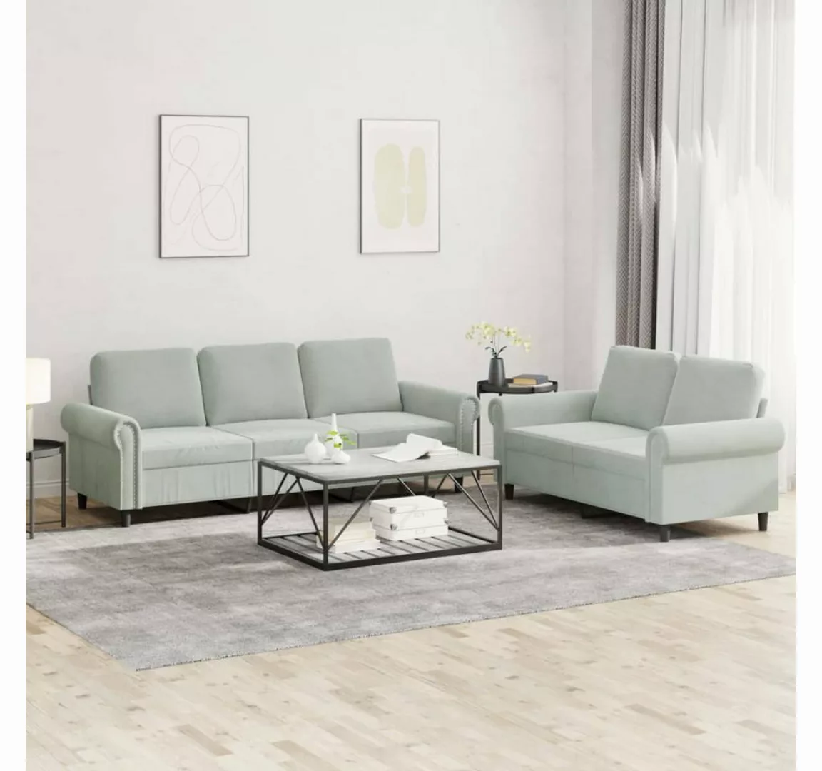 vidaXL Sofa Sofagarnitur Set mit Kissen Samt, 2-tlg., Hellgrau günstig online kaufen