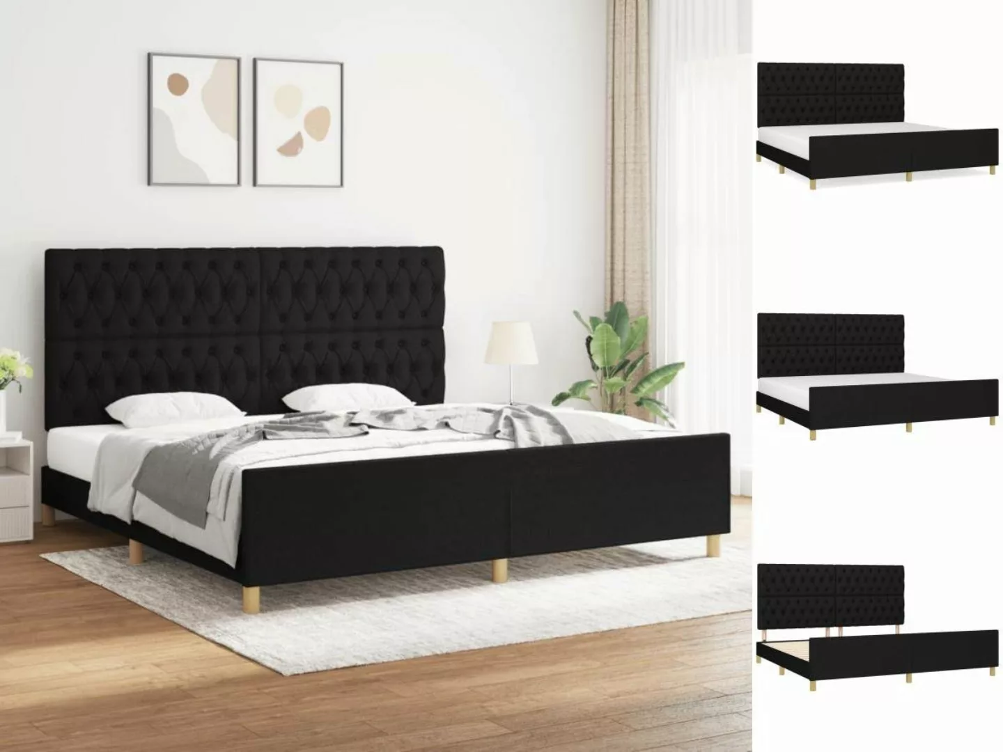 vidaXL Bettgestell Bettrahmen mit Kopfteil Schwarz 200x200 cm Stoff Bett Be günstig online kaufen