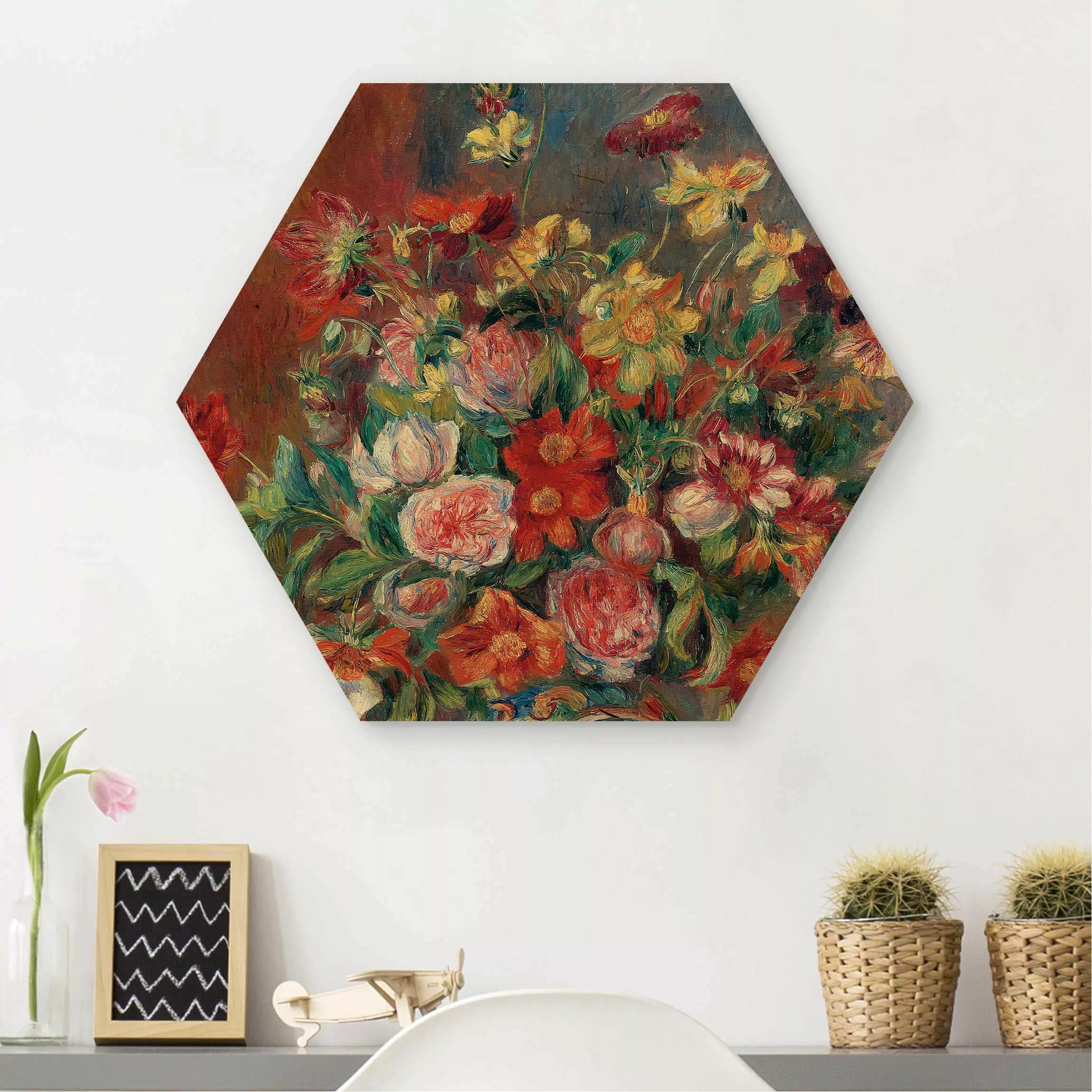 Hexagon-Holzbild Kunstdruck Auguste Renoir - Blumenvase günstig online kaufen