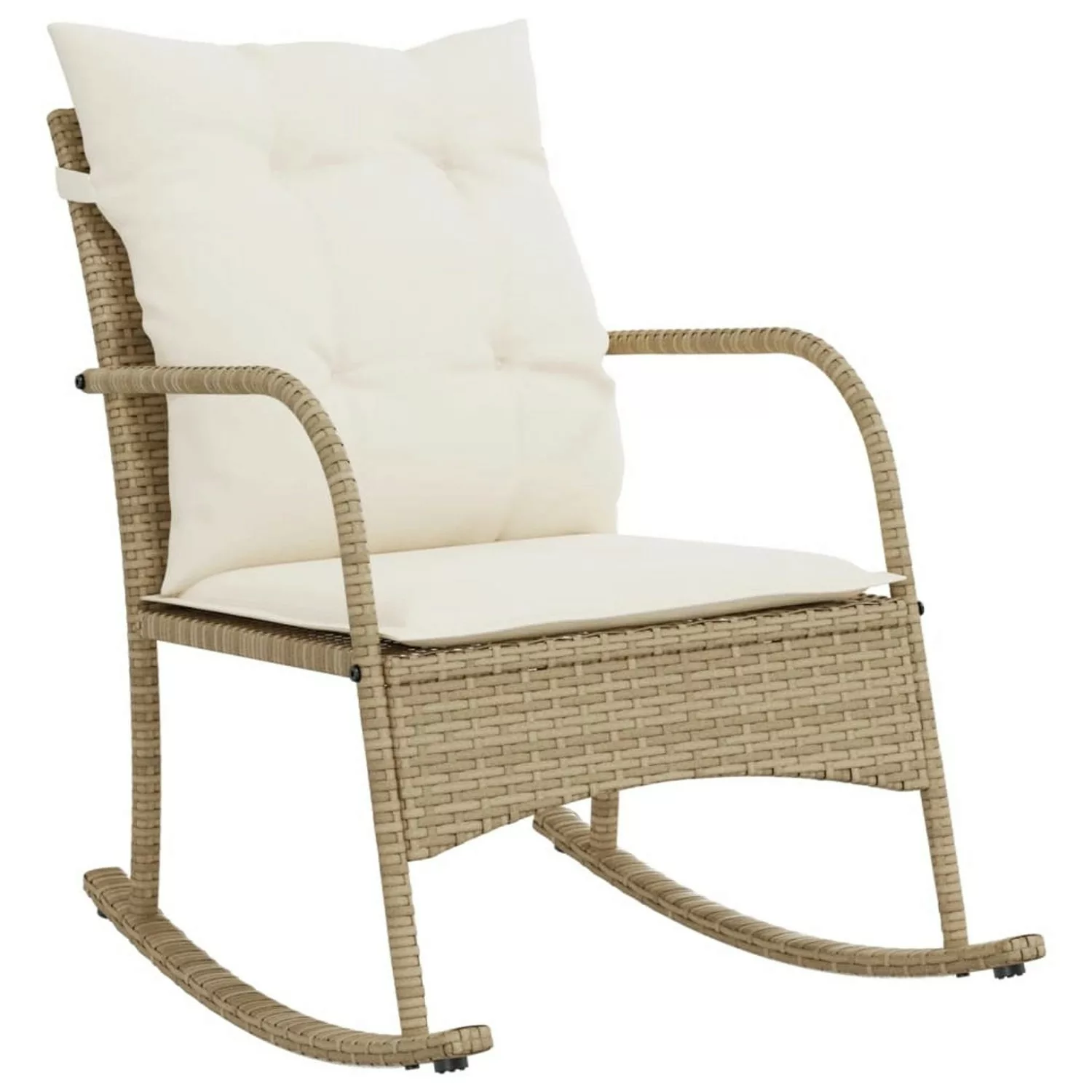 vidaXL Garten-Schaukelstuhl mit Kissen Beige Poly Rattan günstig online kaufen