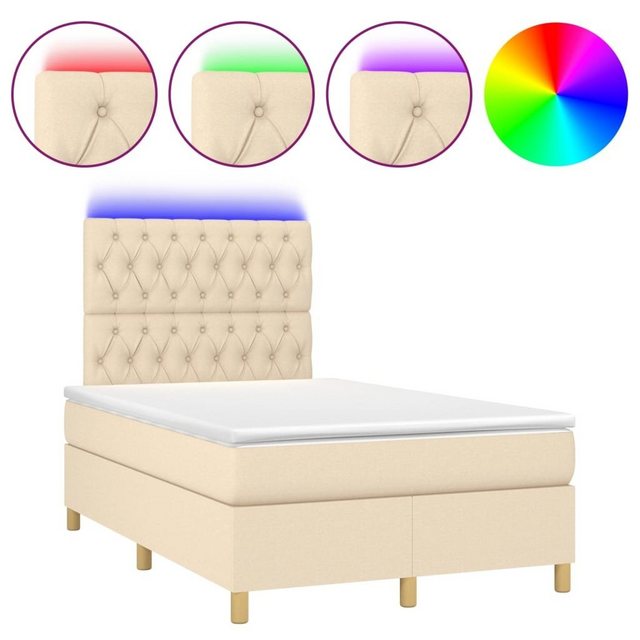 vidaXL Boxspringbett Boxspringbett mit Matratze LED Creme 120x200 cm Stoff günstig online kaufen