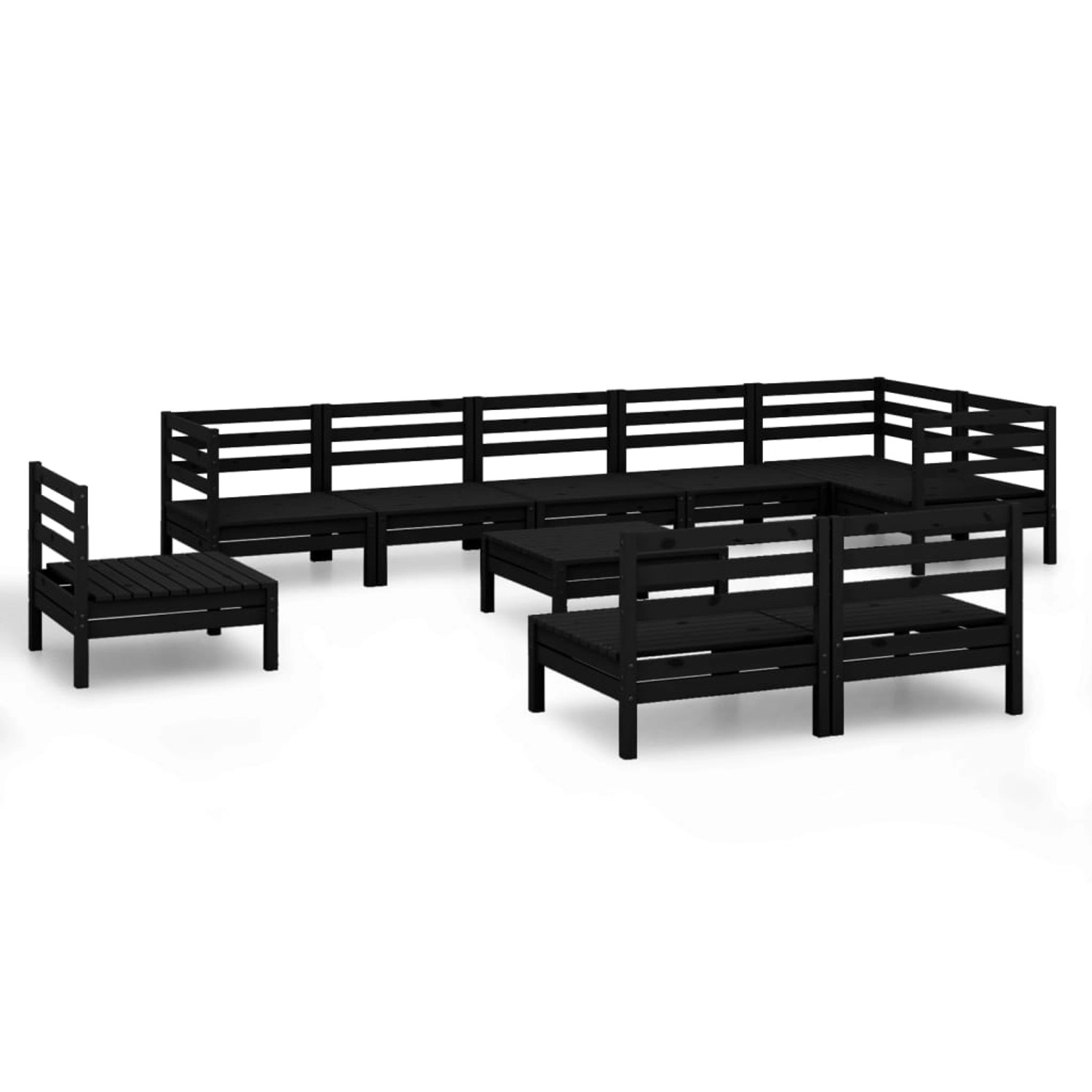 10-tlg. Garten-lounge-set Massivholz Kiefer Schwarz günstig online kaufen