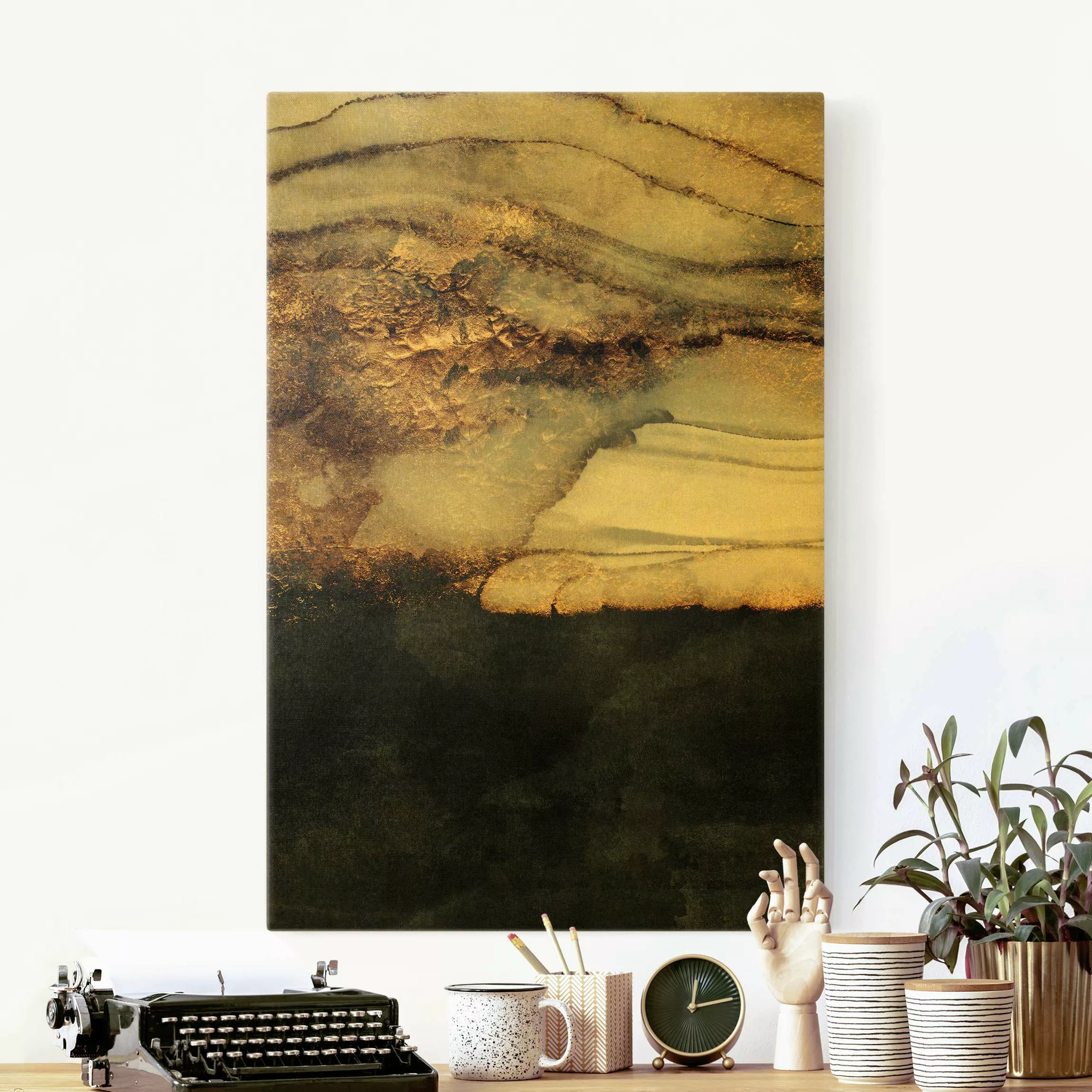 Leinwandbild Gold Goldener Marmor gemalt günstig online kaufen