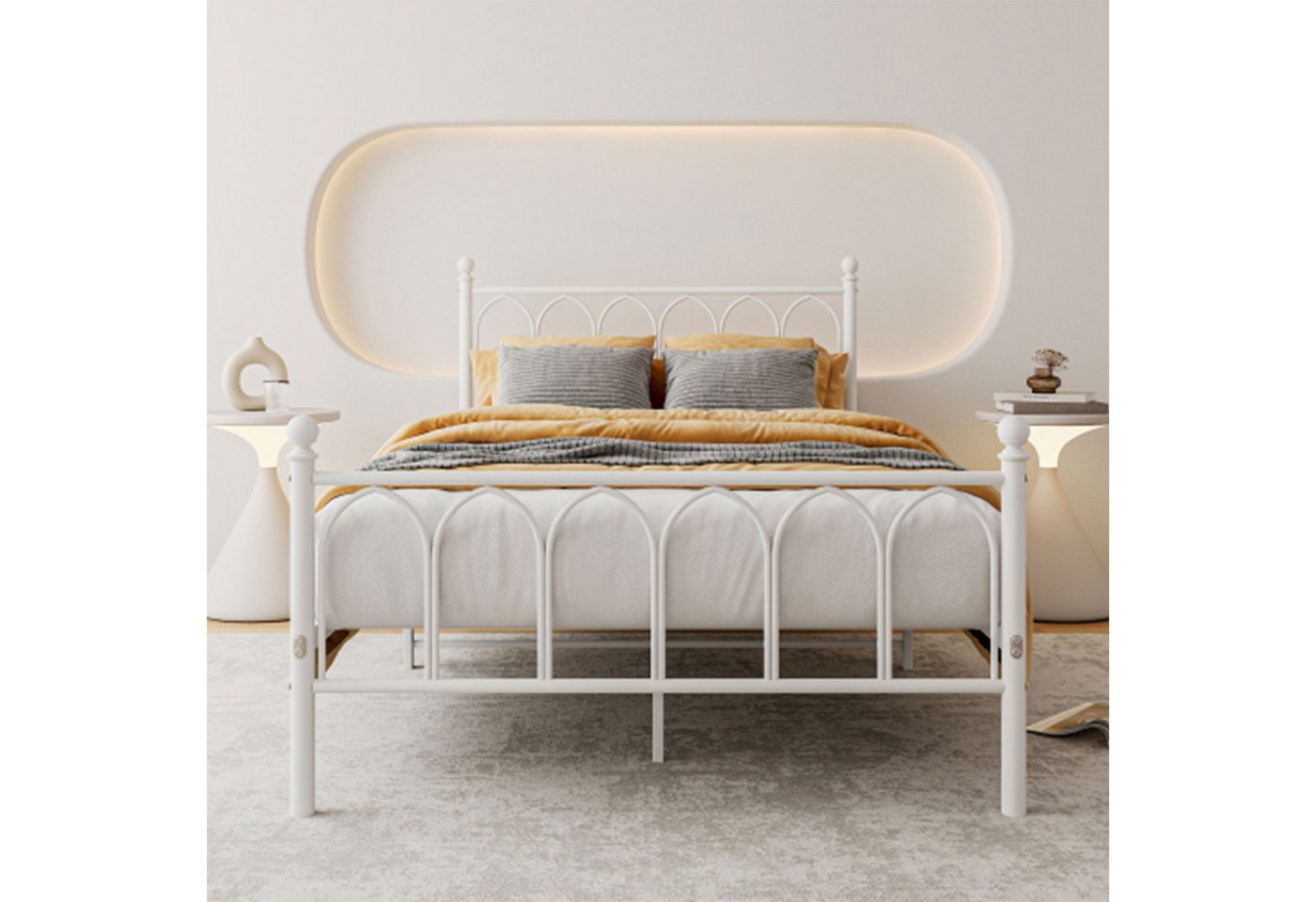REDOM Metallbett Jugendbett mit Lattenrost ohne Martatze, 140x200 cm,Weiß günstig online kaufen
