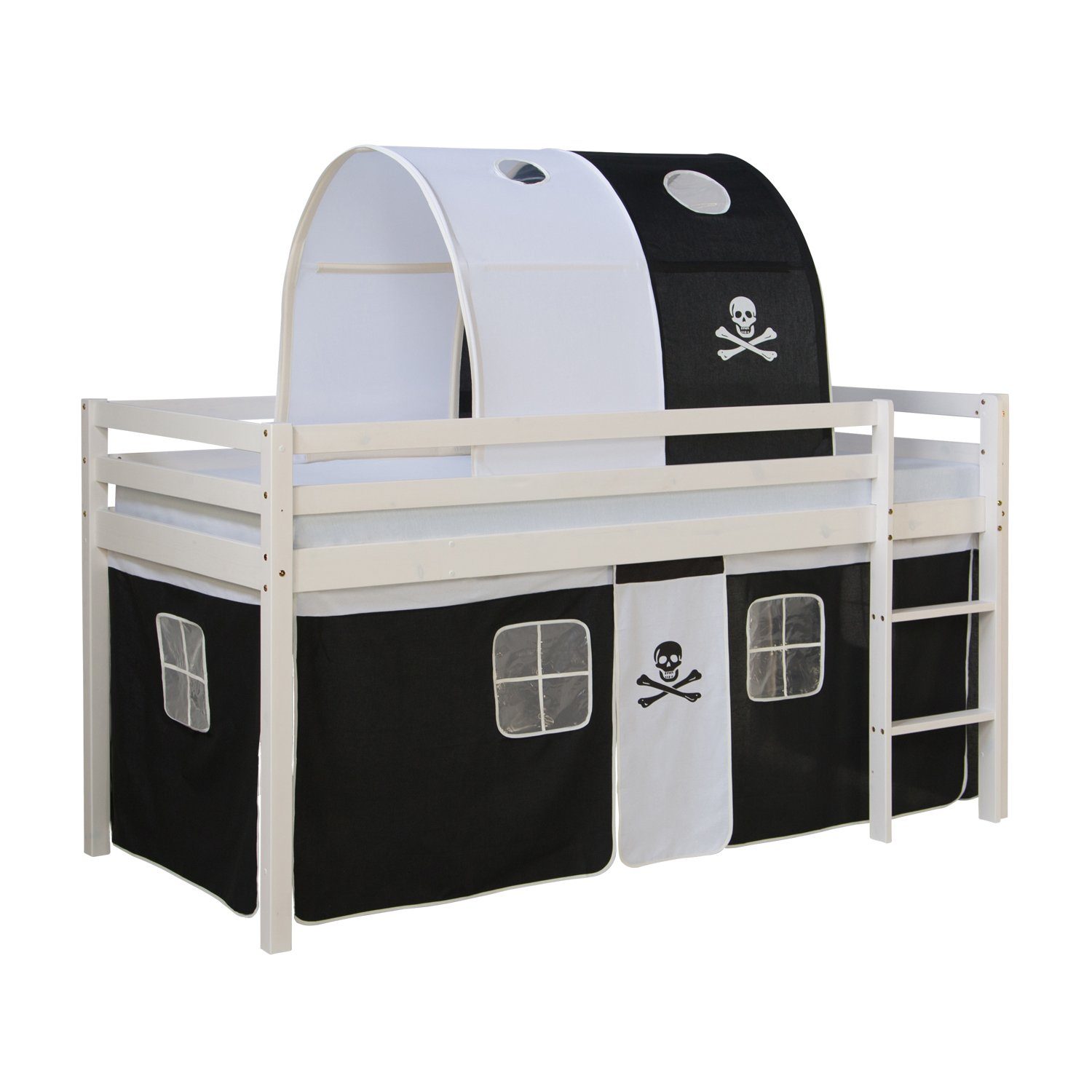 Homestyle4u Hochbett 90x200 mit Vorhang Lattenrost Matratze Tunnel in Weiß günstig online kaufen