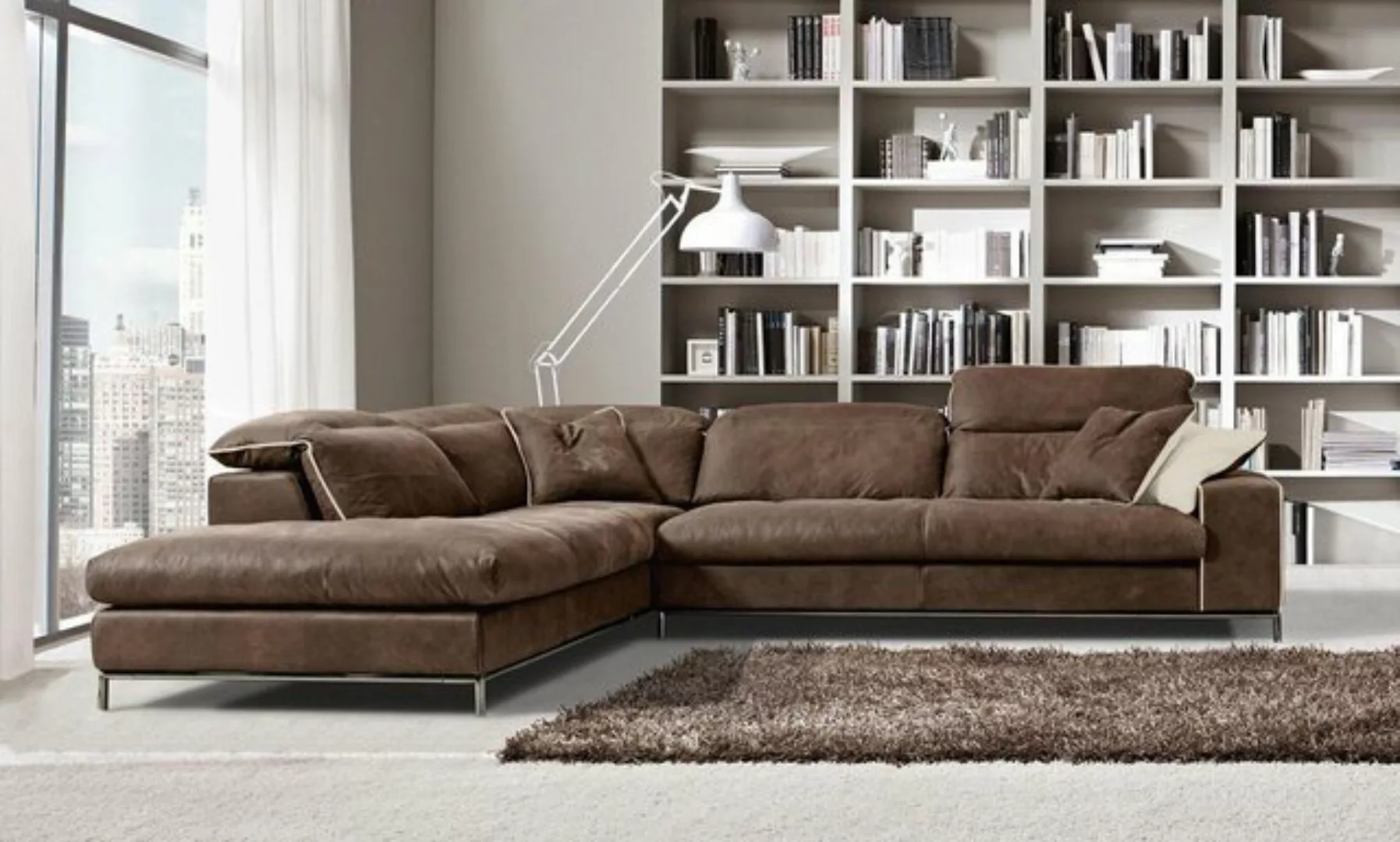 Xlmoebel Ecksofa Modernes Luxus-Ecksofa in L-Form aus braunem Leder und Hol günstig online kaufen