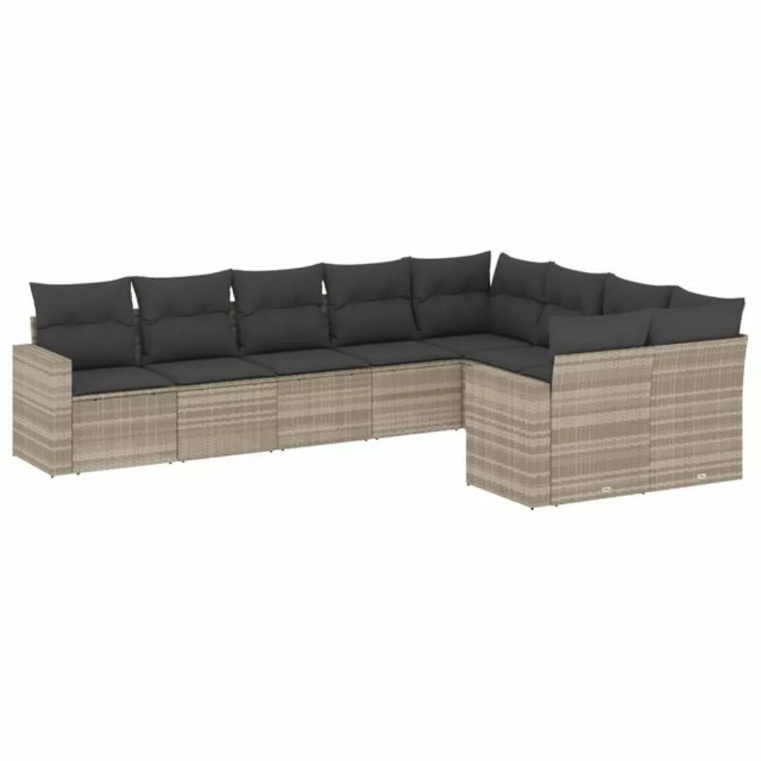 vidaXL Sofaelement 9-tlg. Garten-Sofagarnitur mit Kissen Hellgrau Poly Ratt günstig online kaufen