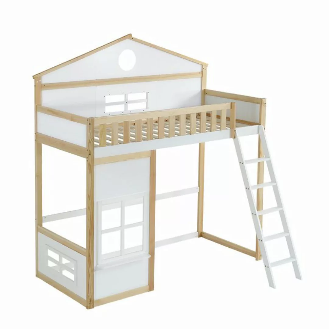 HAUSS SPLOE Kinderbett 90x200cm mit Treppe, Fallschutz und Gitter, Dach und günstig online kaufen