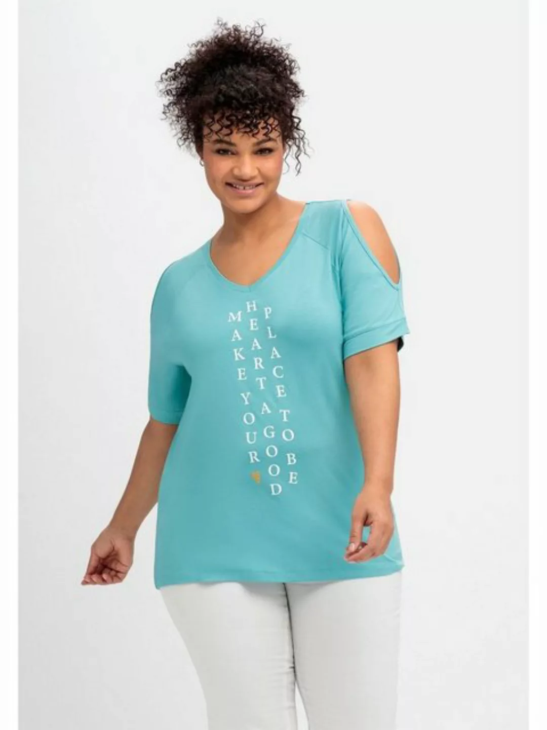 Sheego T-Shirt "Große Größen", mit Wordingprint und Schulter-Cut-outs günstig online kaufen