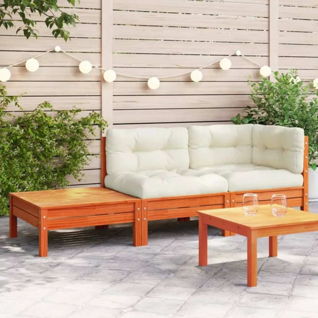 vidaXL Loungesofa Gartensofa mit Kissen und Fußhocker Massivholz Kiefer, 1 günstig online kaufen
