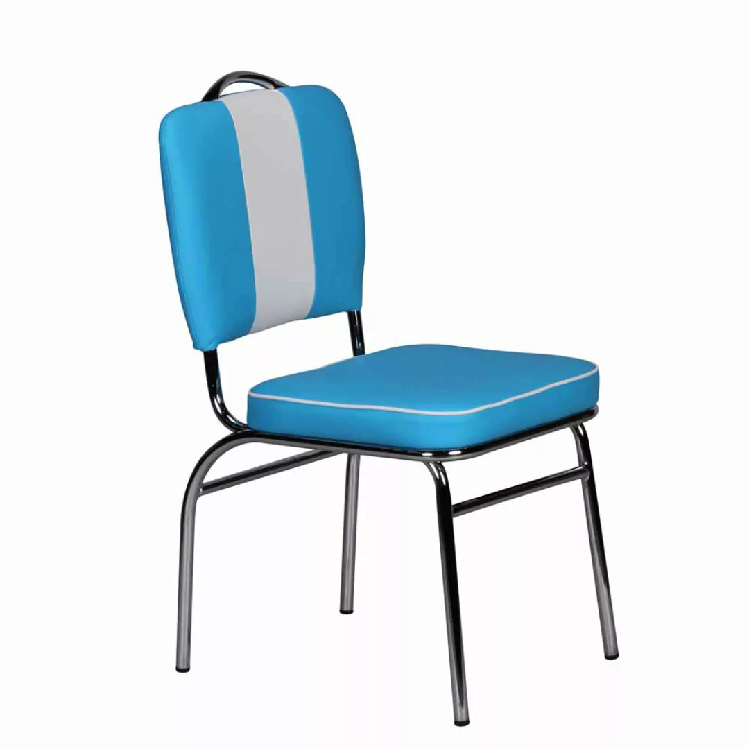 Retro Stuhl in Blau Weiß Chrom günstig online kaufen