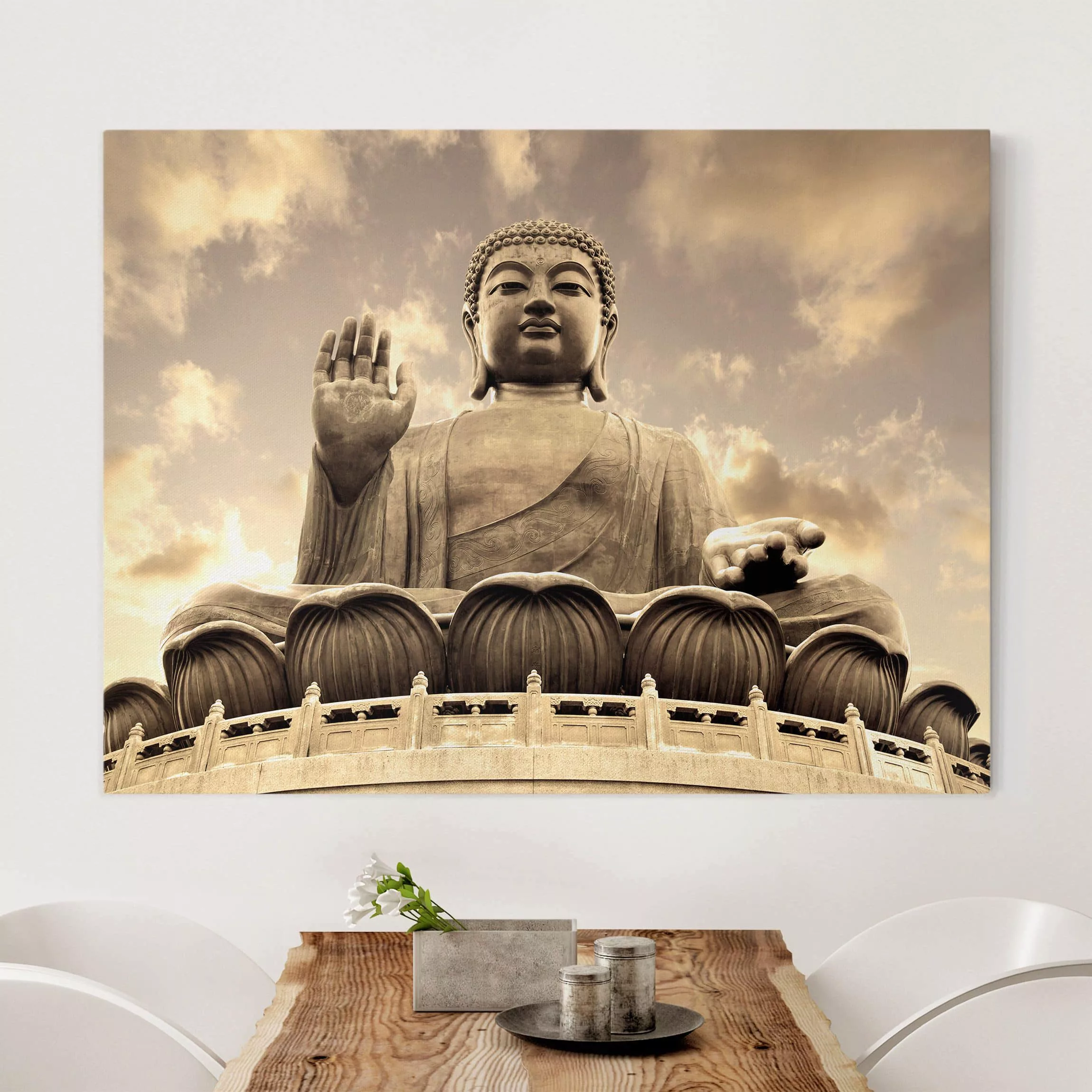 Leinwandbild Buddha - Querformat Großer Buddha Sepia günstig online kaufen