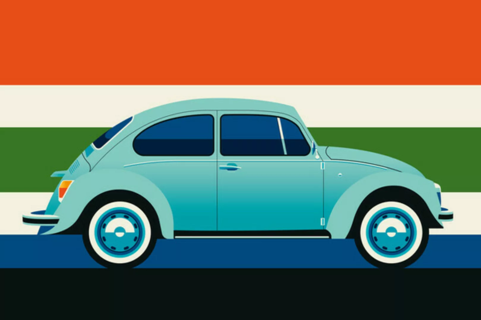 Poster / Leinwandbild - Blue Vintage Beetle günstig online kaufen