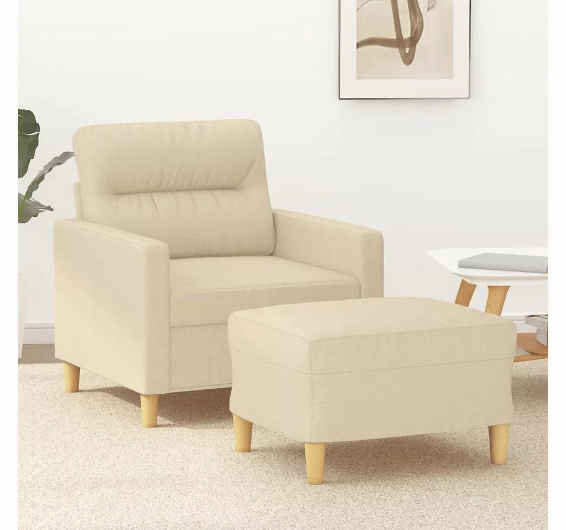 vidaXL Sofa Sessel mit Hocker 60 cm Stoff, Creme günstig online kaufen