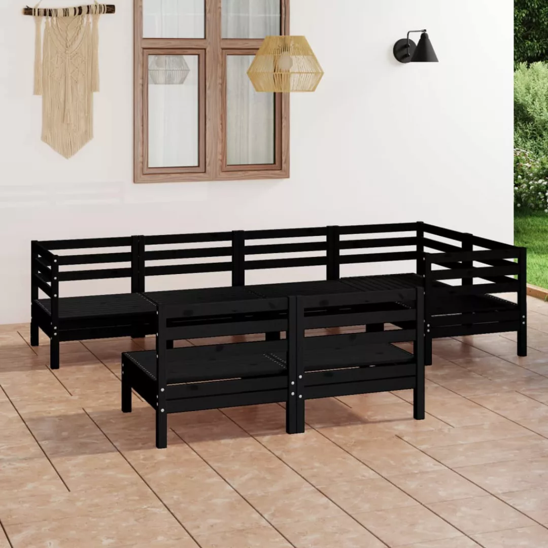 7-tlg. Garten-lounge-set Massivholz Kiefer Schwarz günstig online kaufen