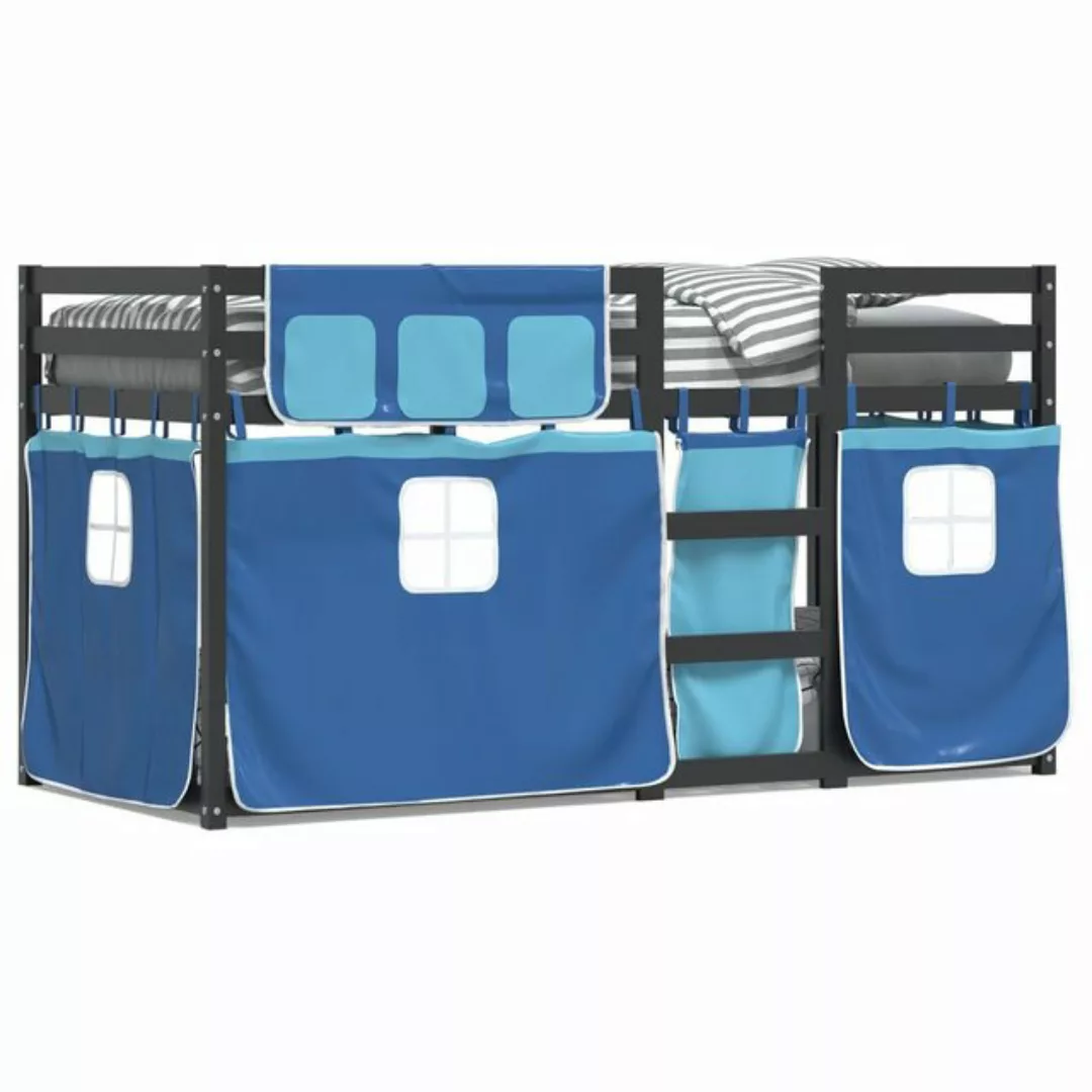 vidaXL Etagenbett, Doppelstockbett mit Vorhängen Blau 90x200 cm Massivholz günstig online kaufen