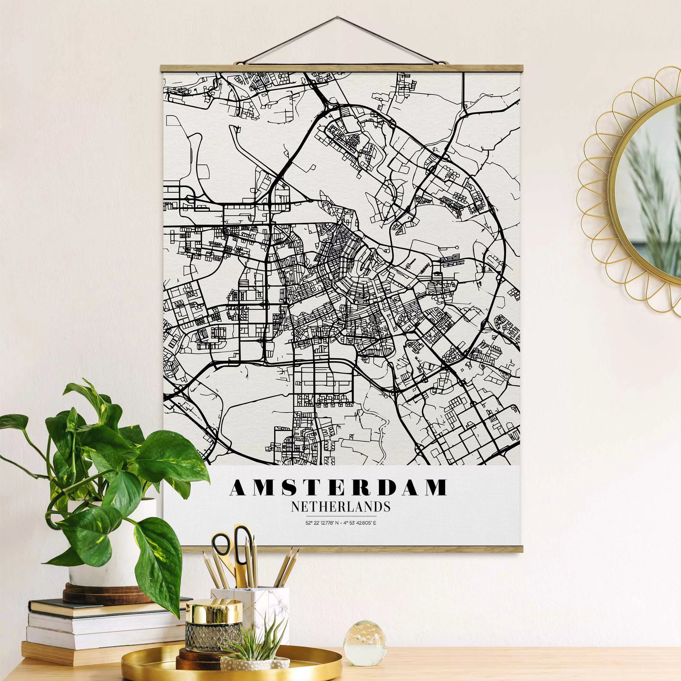 Stoffbild Karten mit Posterleisten - Hochformat Stadtplan Amsterdam - Klass günstig online kaufen
