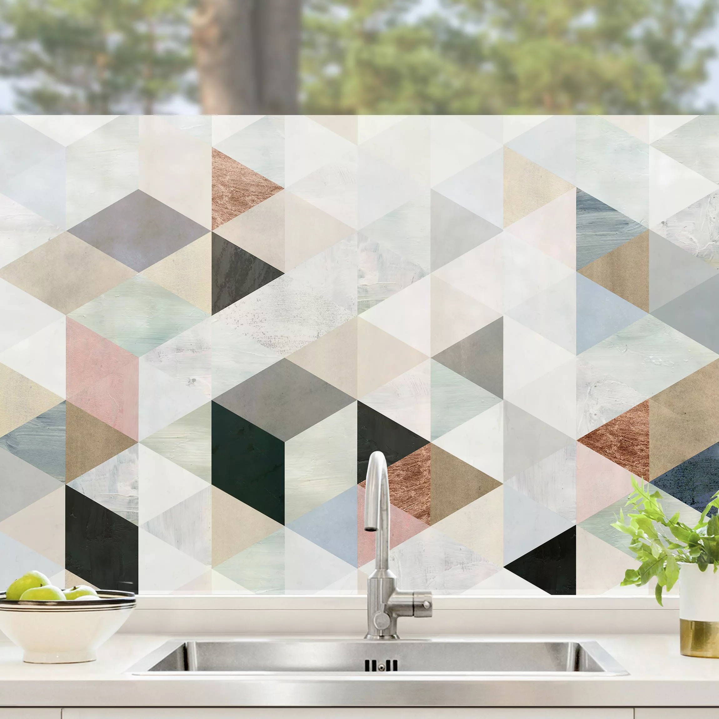 Fensterfolie Aquarell-Mosaik mit Dreiecken I günstig online kaufen