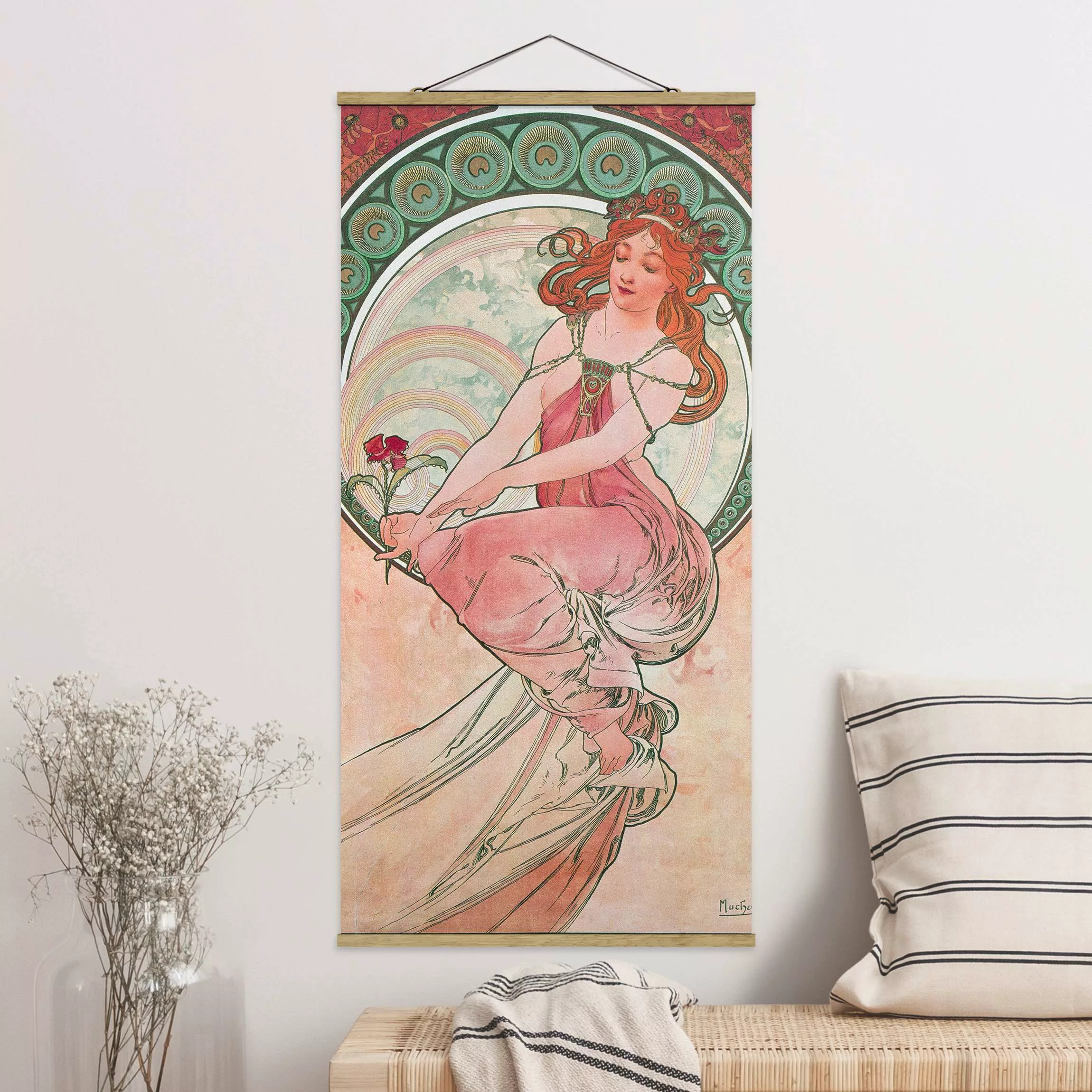 Stoffbild Kunstdruck mit Posterleisten - Hochformat Alfons Mucha - Vier Kün günstig online kaufen