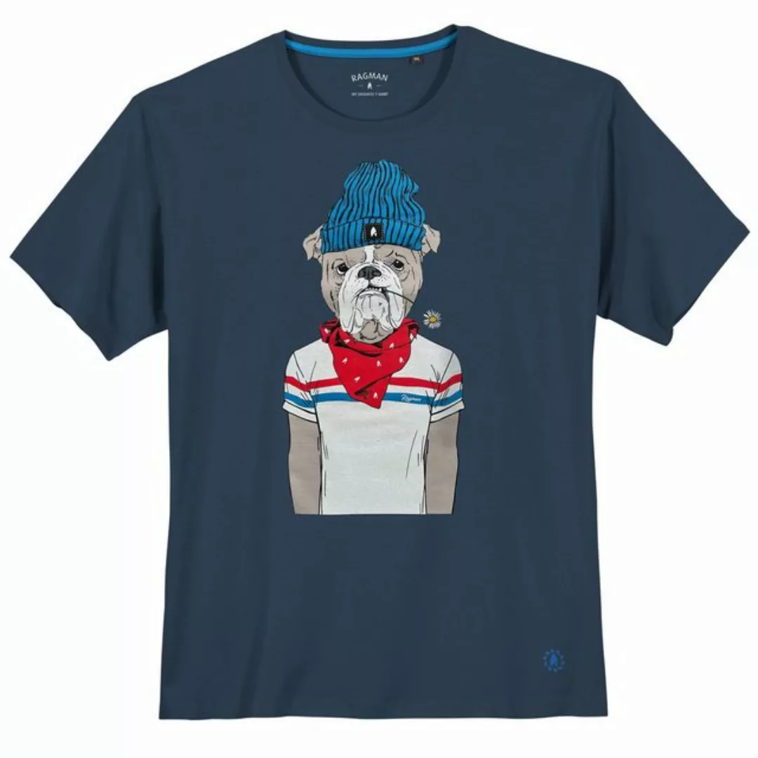 RAGMAN Rundhalsshirt Große Größen Herren T-Shirt nachtblau Dogge-Print Ragm günstig online kaufen