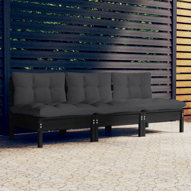 vidaXL Loungesofa 3-Sitzer-Gartensofa mit Anthrazit Kissen Massivholz Kiefe günstig online kaufen
