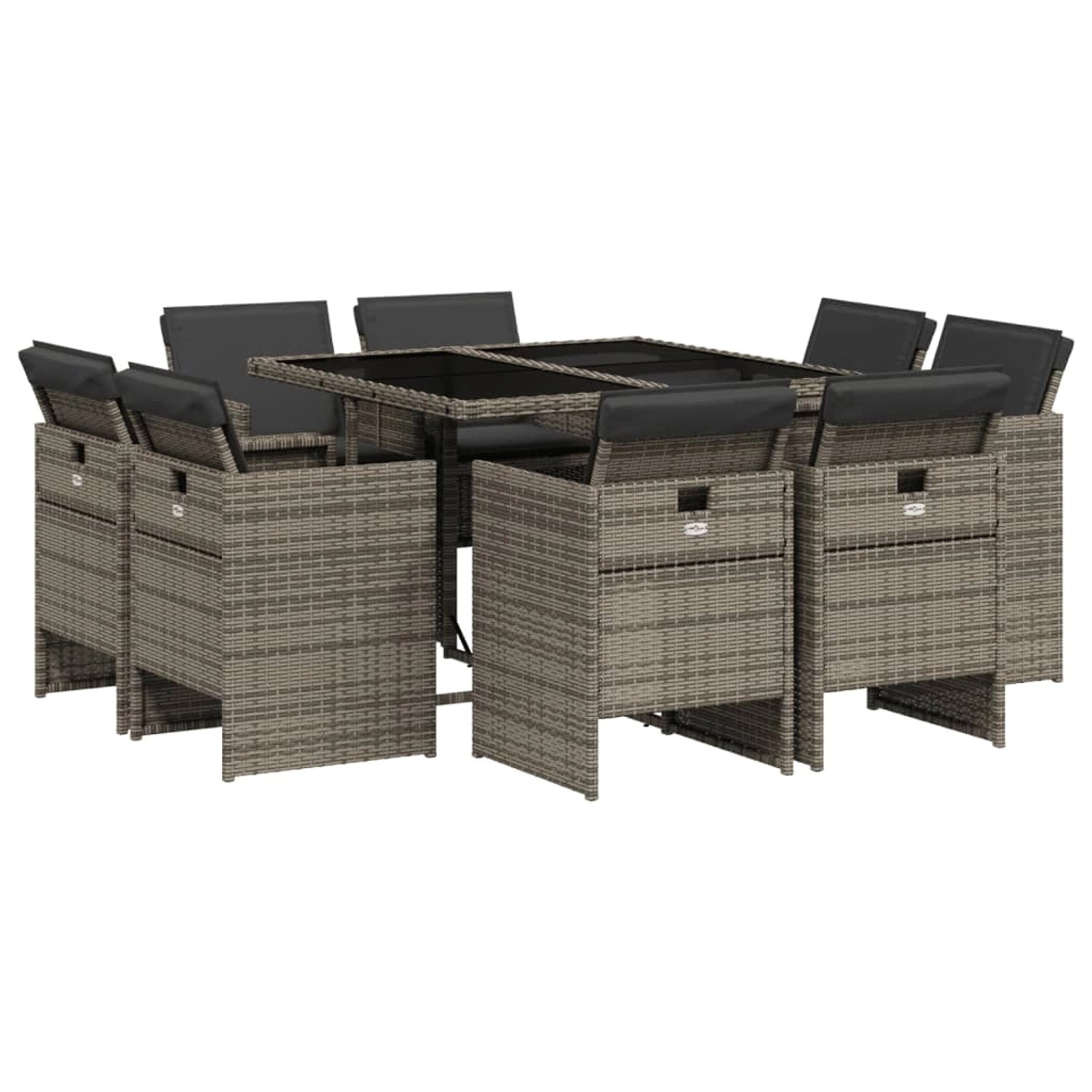 vidaXL 9-Tlg Garten-Essgruppe mit Kissen Grau Poly Rattan 3210656 günstig online kaufen
