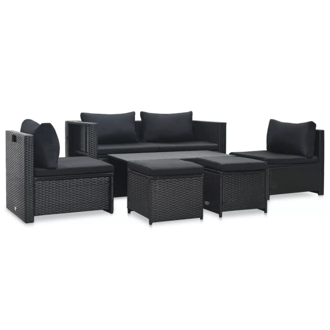 6-tlg. Garten-lounge-set Mit Auflagen Poly Rattan Schwarz günstig online kaufen