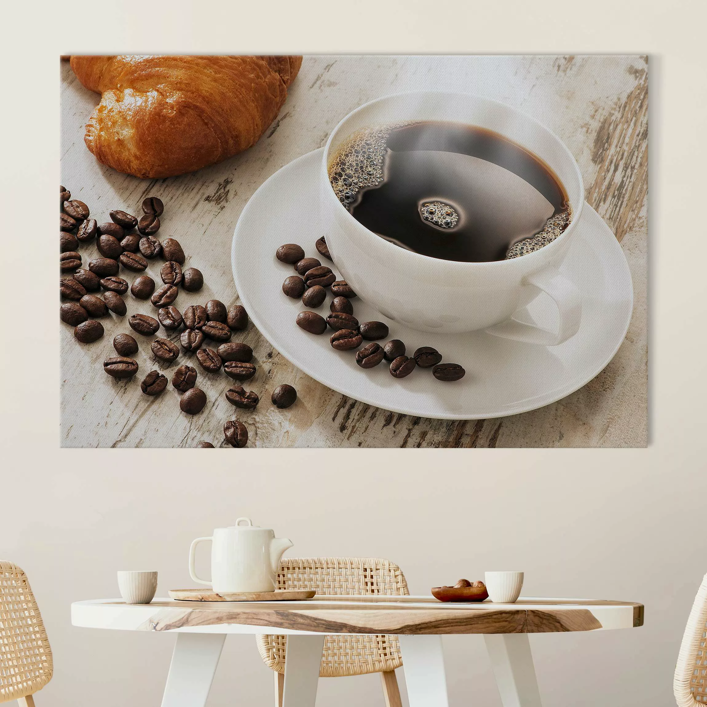 Akustikbild Dampfende Kaffeetasse mit Kaffeebohnen günstig online kaufen