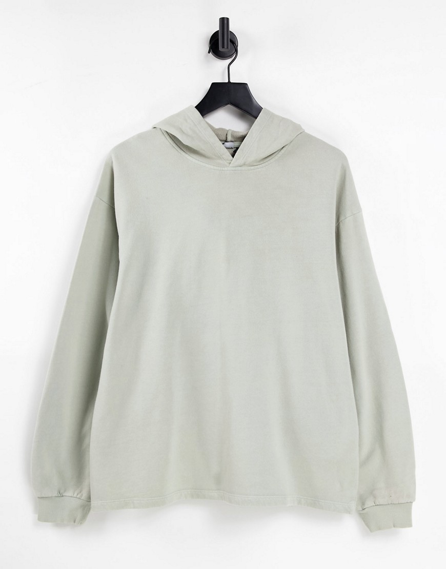 ASOS DESIGN – Schlichter Kapuzenpullover in verwaschenem Khaki-Grün günstig online kaufen