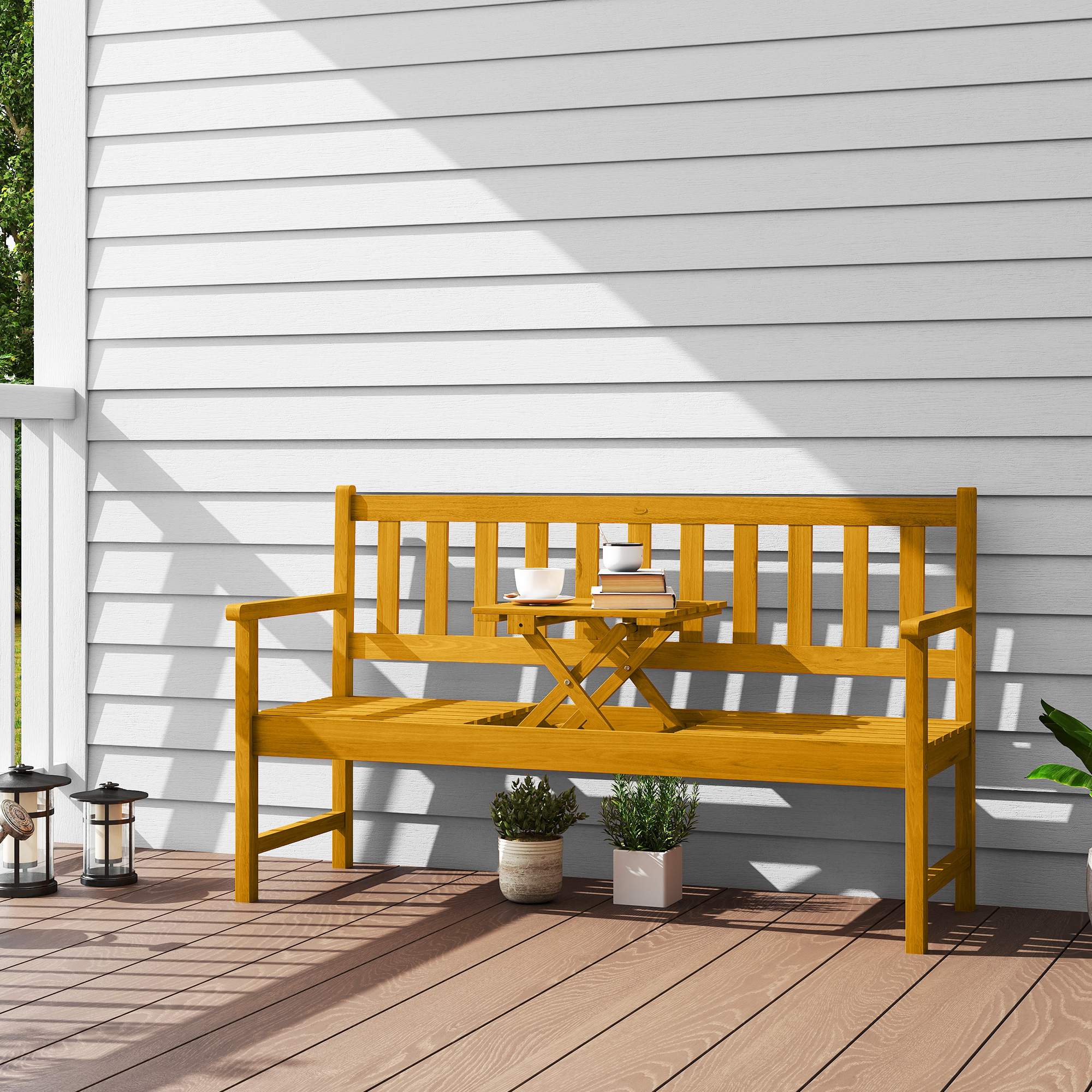 Outsunny 2-Sitzer Gartenbank Holz, wetterfest Sitzbank, Gartenmöbel mit Rüc günstig online kaufen