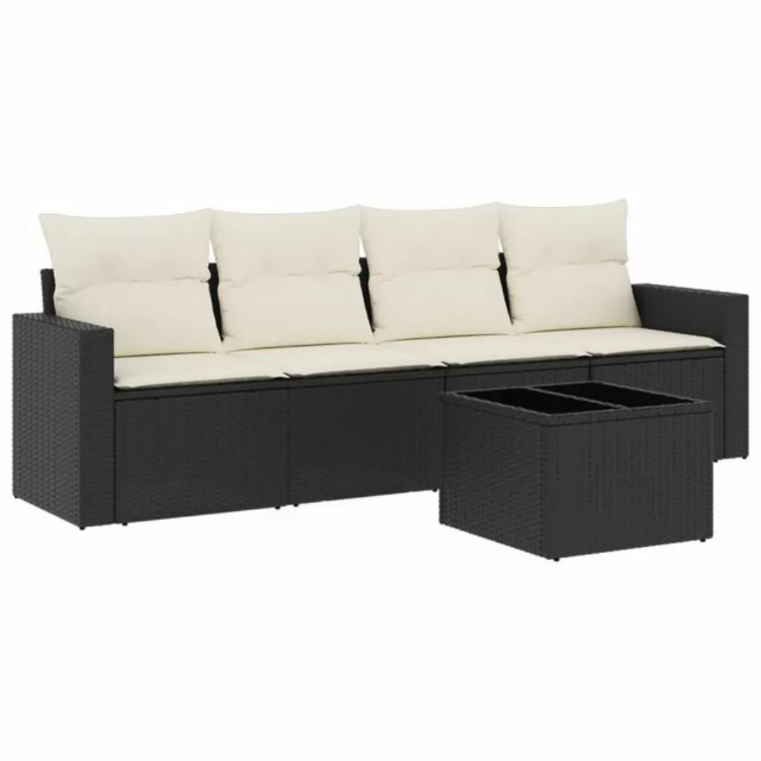 vidaXL Sofaelement 5-tlg. Garten-Sofagarnitur mit Kissen Schwarz Poly Ratta günstig online kaufen