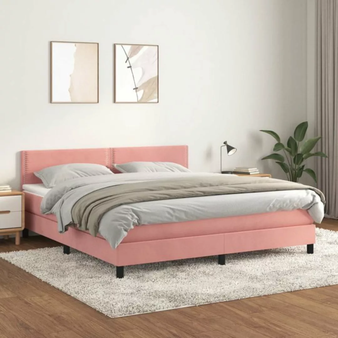 vidaXL Bettgestell Boxspringbett mit Matratze Rosa 160x200 cm Samt Bett Bet günstig online kaufen