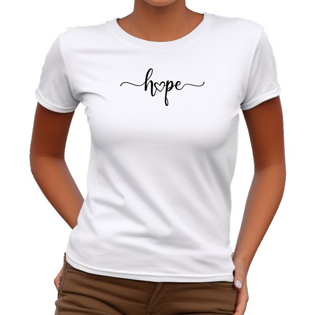 Banco T-Shirt Damen Hope Hoffnung Aufschrift Sommer Kurzarmshirt Unifarben günstig online kaufen