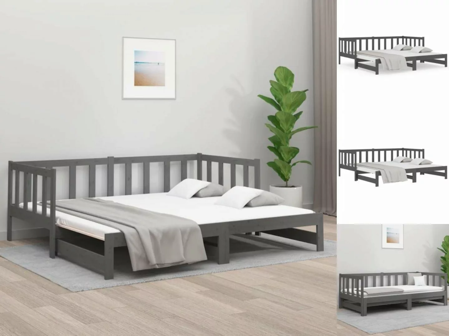 vidaXL Bettgestell Tagesbett Ausziehbar Grau 2x80x200 cm Massivholz Kiefer günstig online kaufen