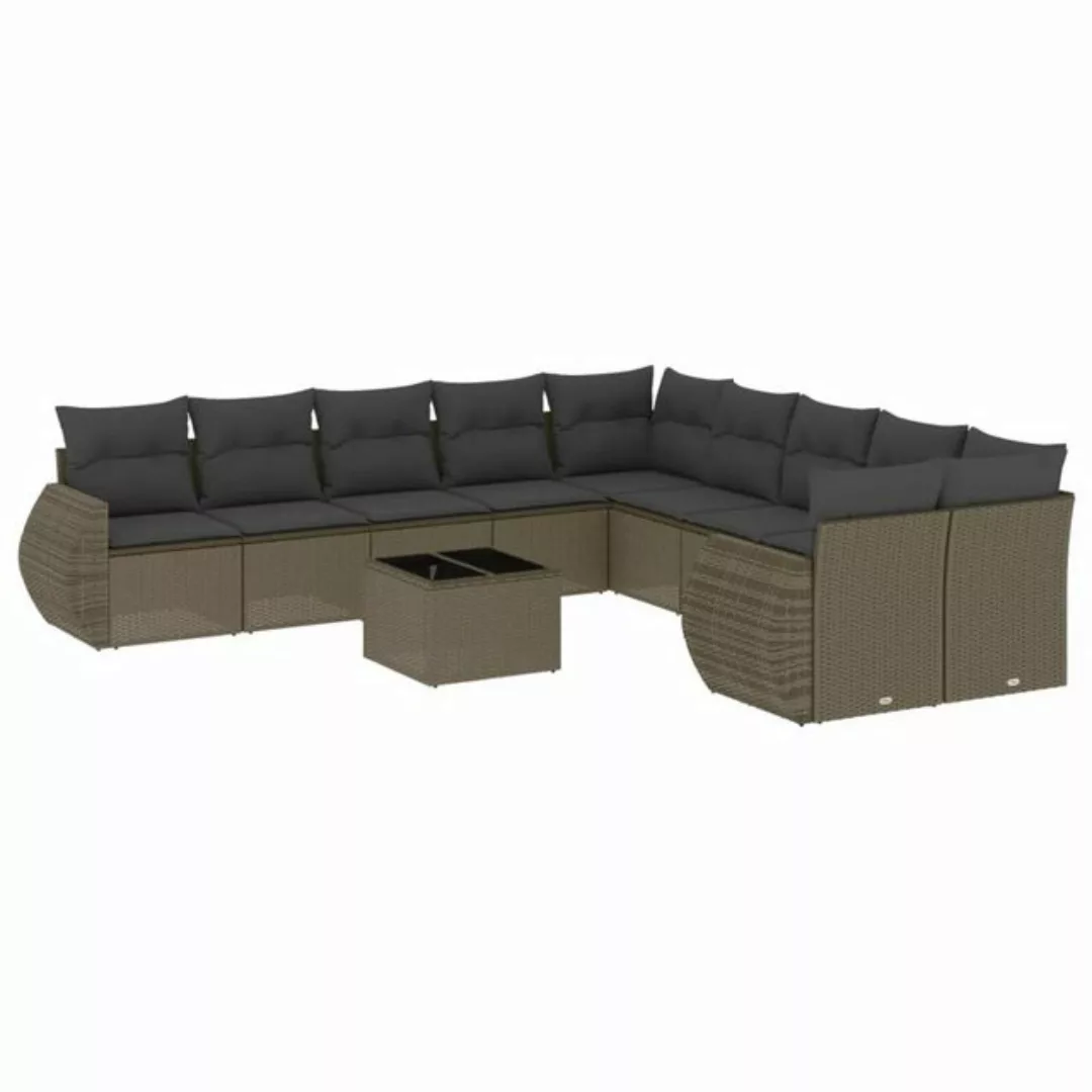 vidaXL Sofaelement 11-tlg. Garten-Sofagarnitur mit Kissen Hellgrau Poly Rat günstig online kaufen