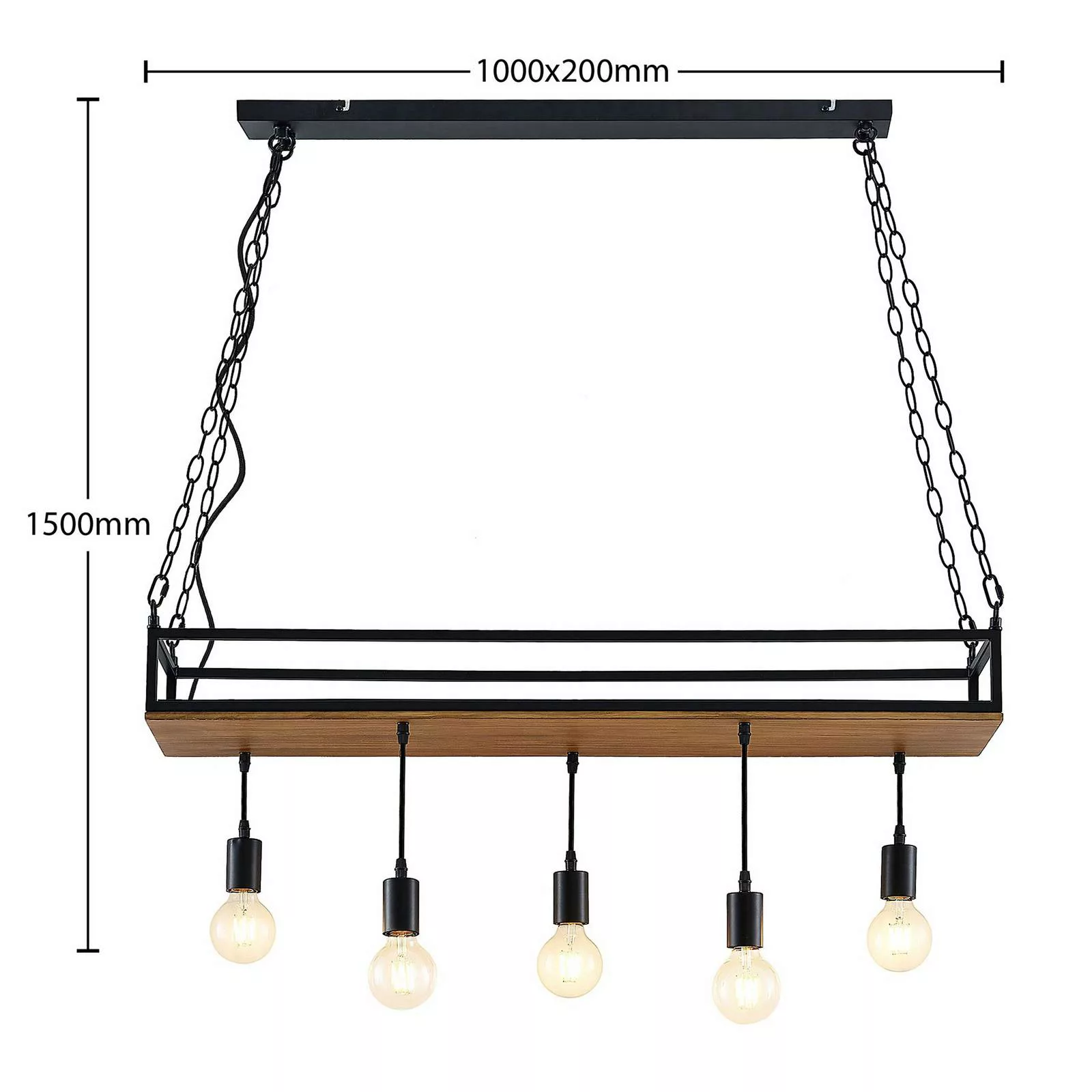 Lindby Pendelleuchte Kirista, 5-flg., schwarz, Holz, 100 cm günstig online kaufen