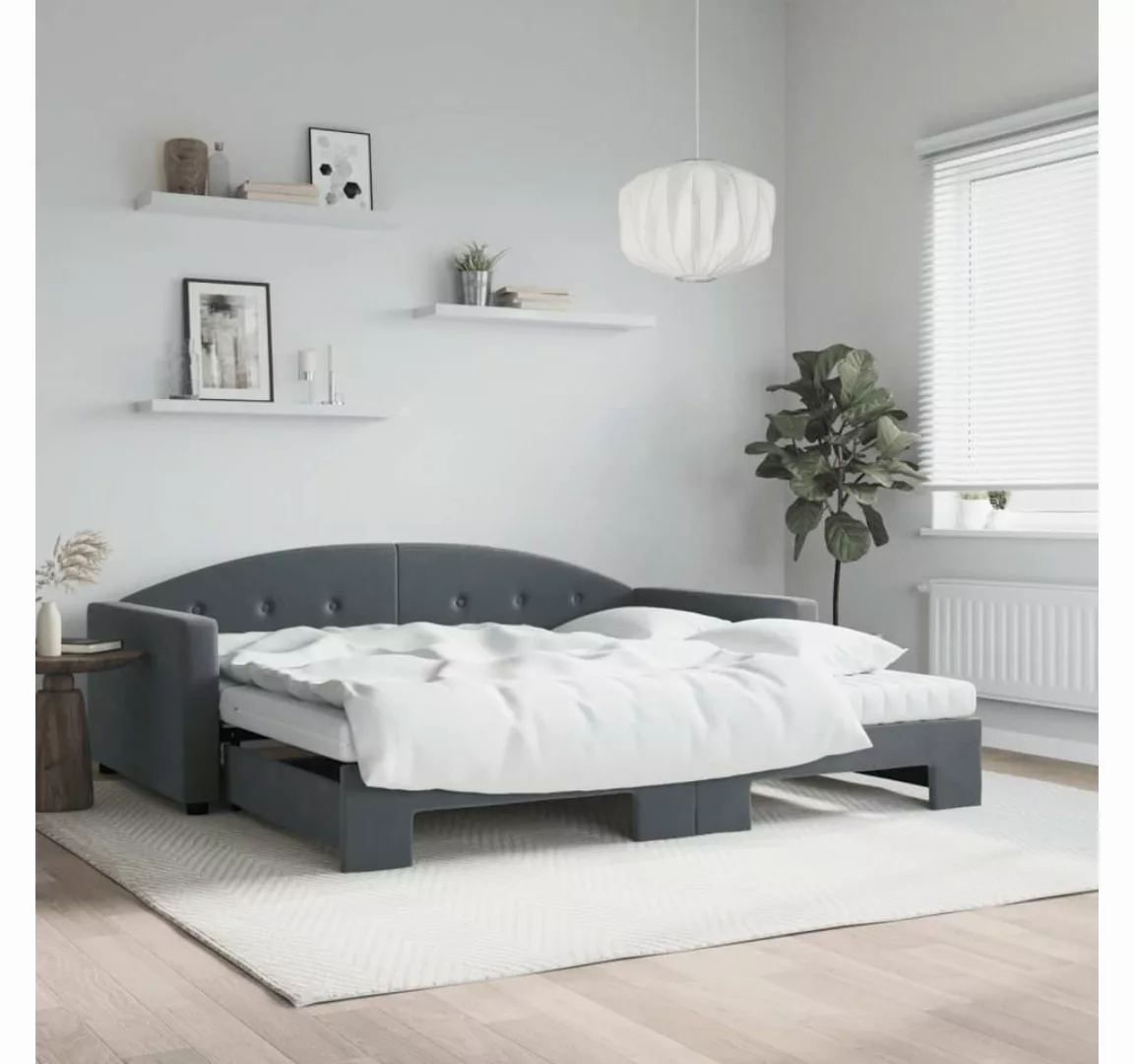 vidaXL Bett, Tagesbett Ausziehbar mit Matratzen Dunkelgrau 100x200 cm Samt günstig online kaufen